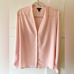 Halogen XL v-neck long sleeve women’s blouse light pink